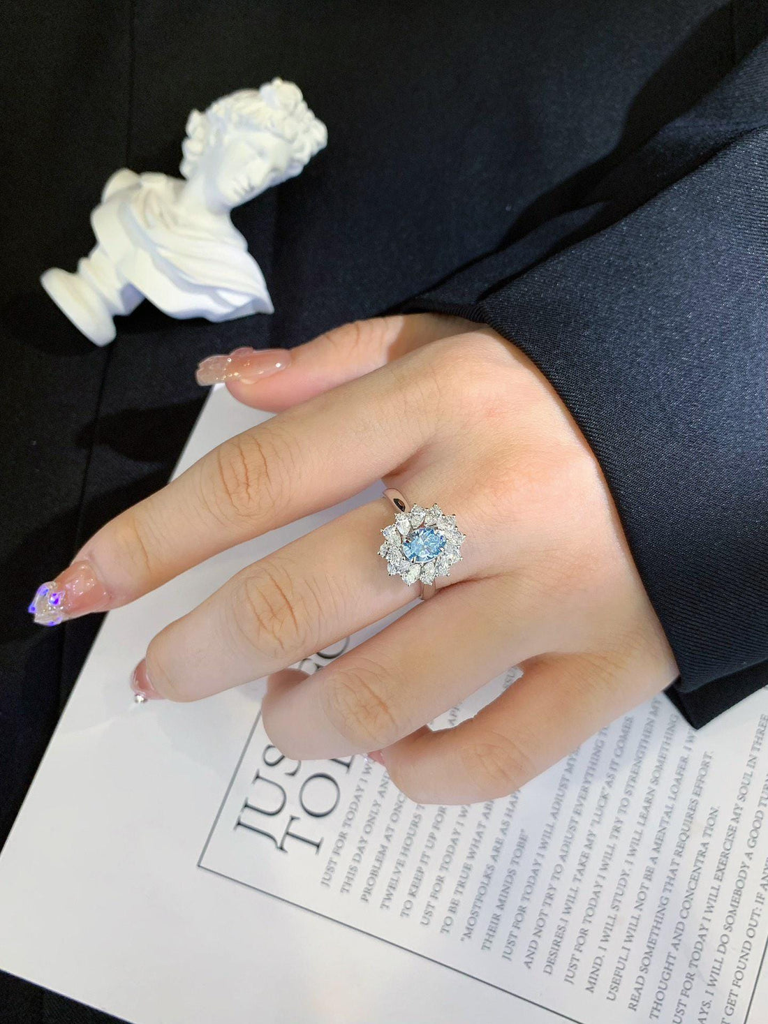 Designed for Double Takes Oval Paraiba Three Stone Ring