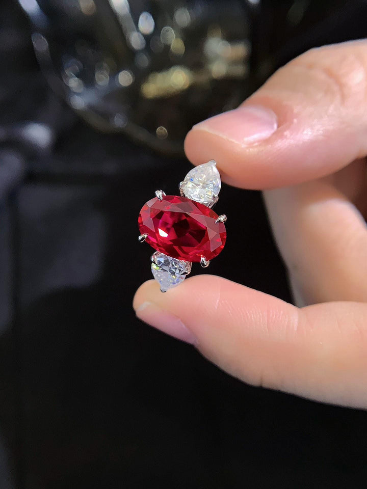 Love at First Light Oval Ruby with Pear Diamond Accents