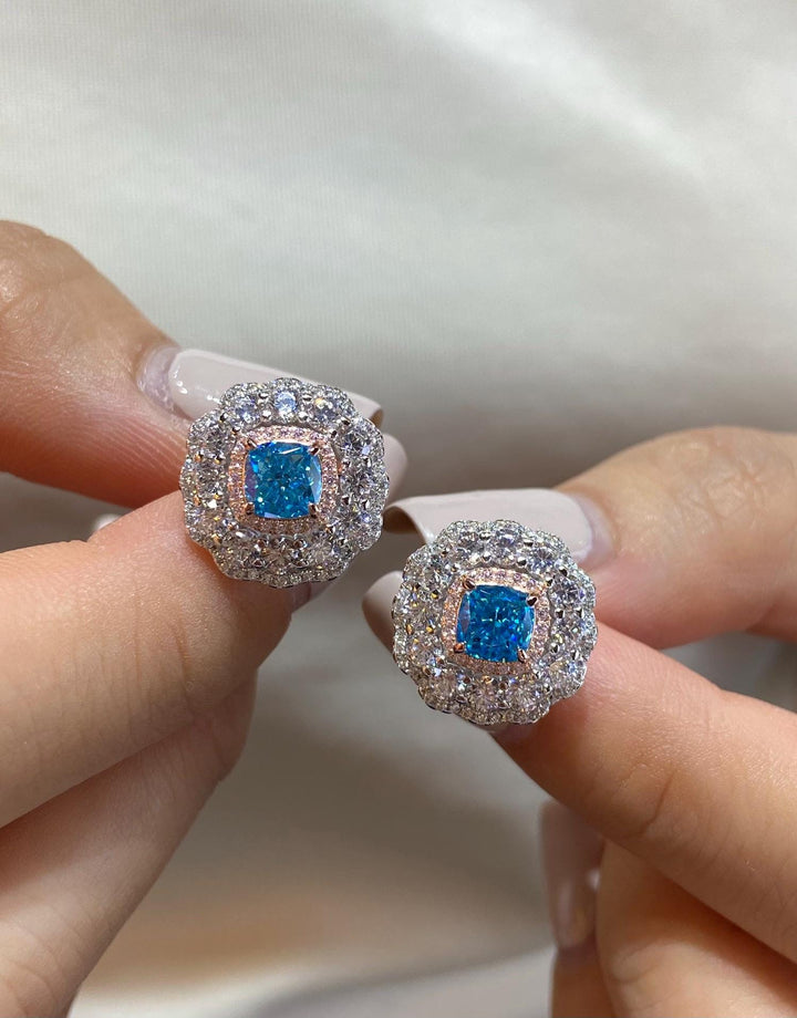 Catching More Than Attention Cushion Cut Blue Halo Studs