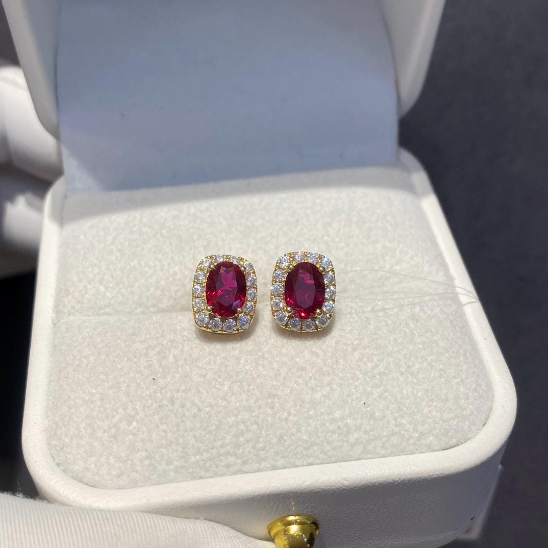 All Eyes Up Here Ruby Diamond Halo Studs