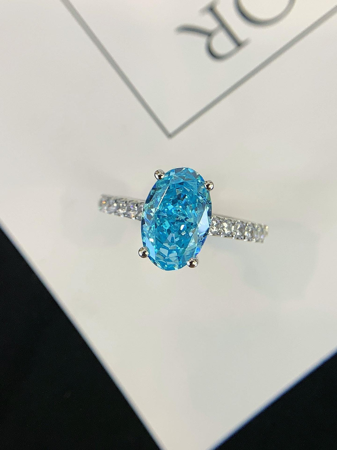 Forever in Focus Oval Blue Moissanite Ring