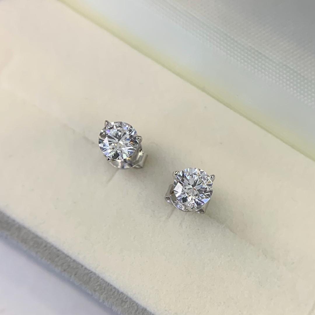 Catching More Than Attention Round Lab Diamond Solitaire Studs