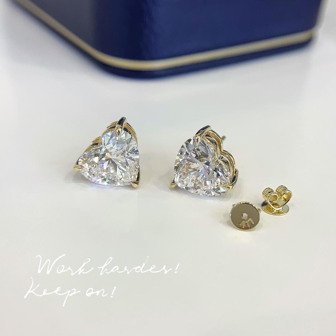 All Eyes Up Here Yellow Gold Heart CZ Studs