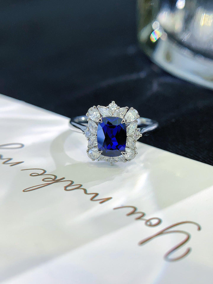 Designed for Double Takes Cushion Sapphire Halo Ring