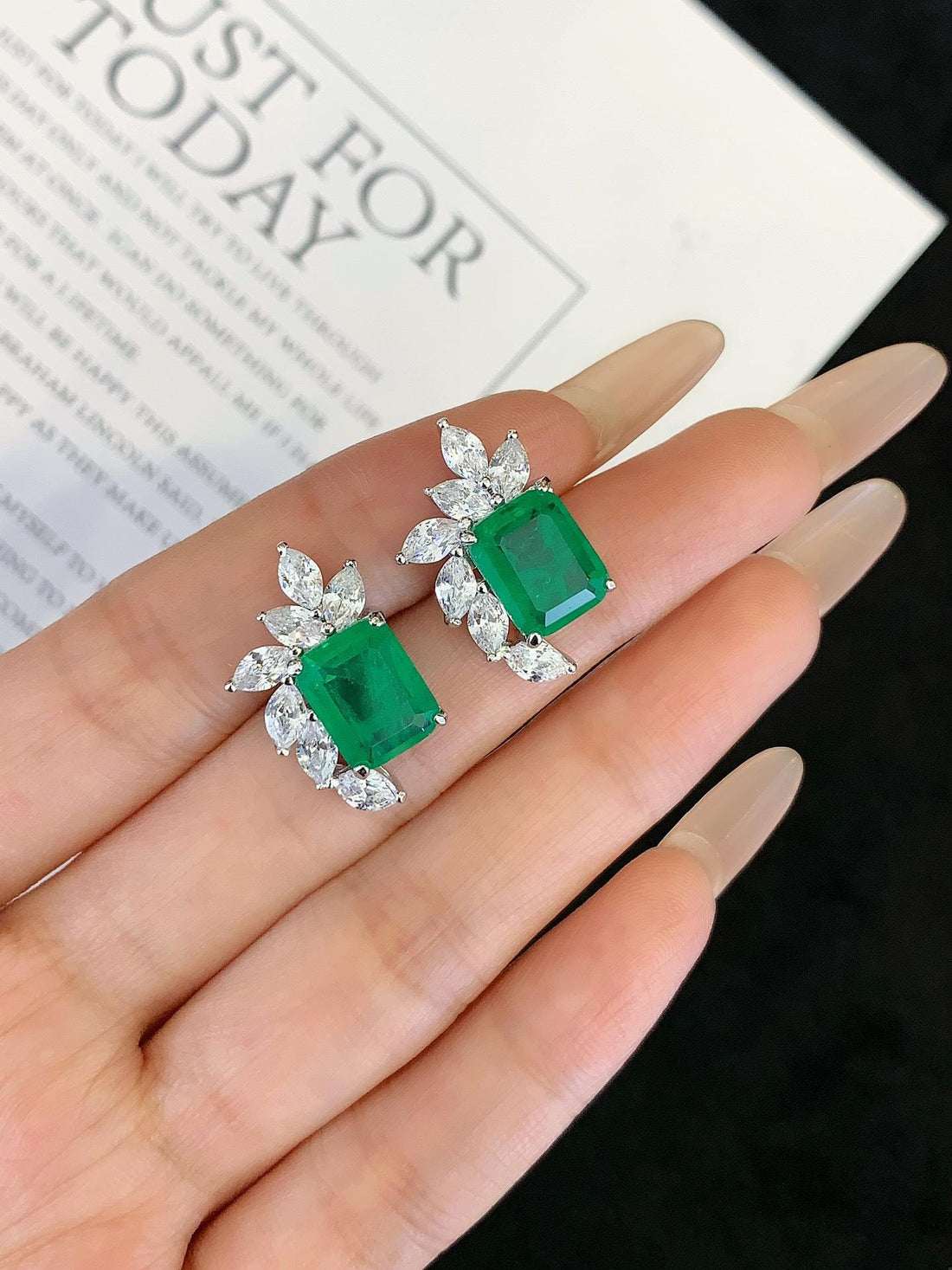 All Eyes Up Here Emerald Cut Green Earrings