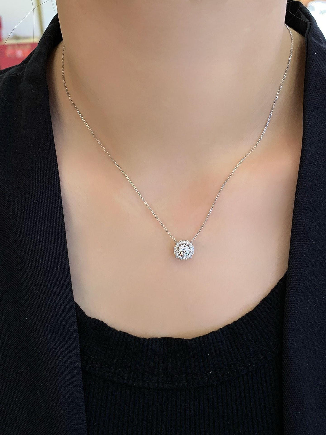 The Center of Attention Floral Halo Diamond Pendant
