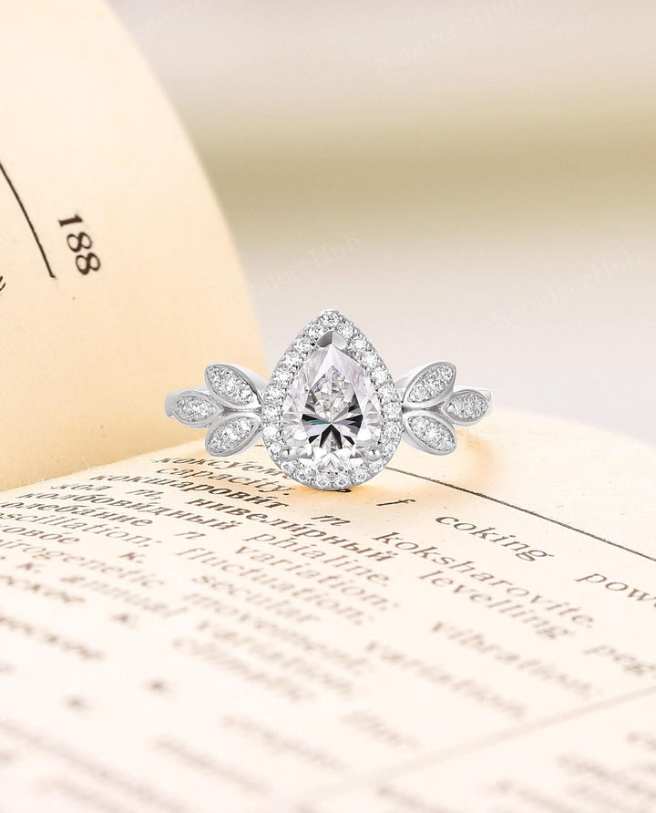 Worth Looking Twice Pear Diamond Leaf Halo Ring