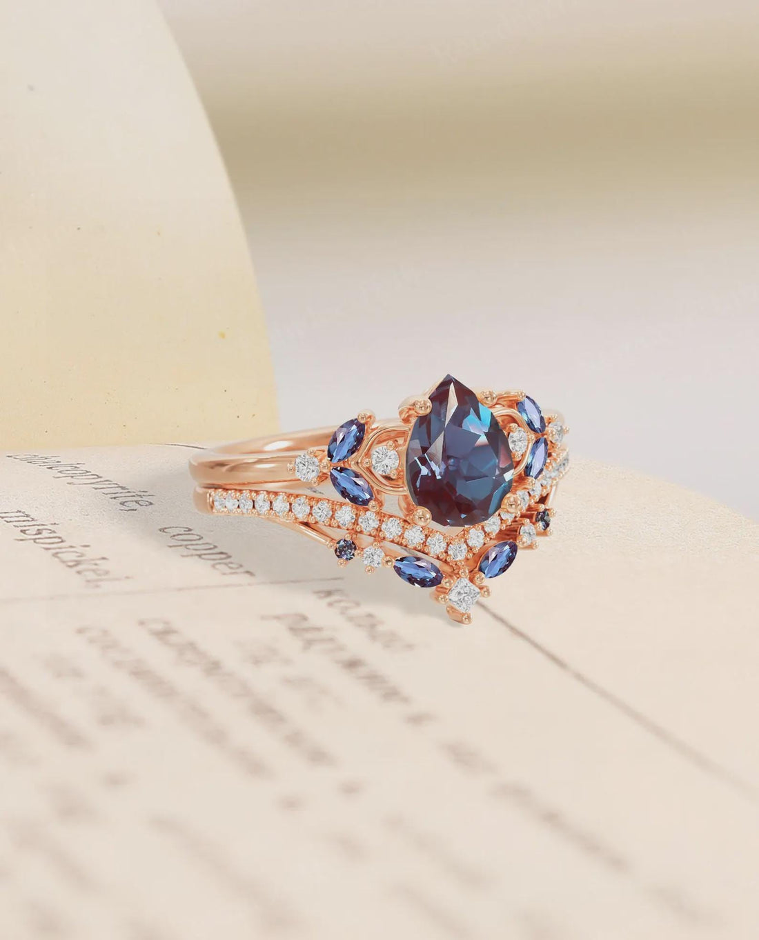 Soft Light, Lasting Brilliance Pear Alexandrite Bridal Set