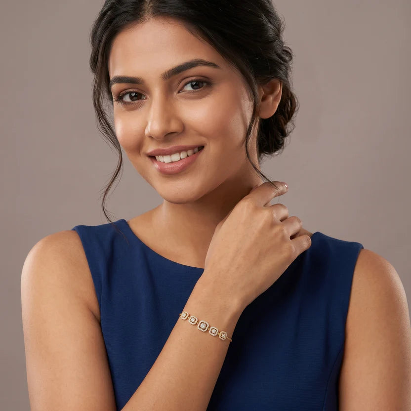 Elegant Gold Geometric Diamond Bracelet for Women