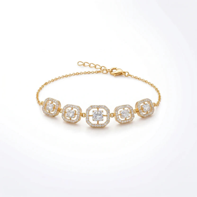Elegant Gold Geometric Diamond Bracelet for Women