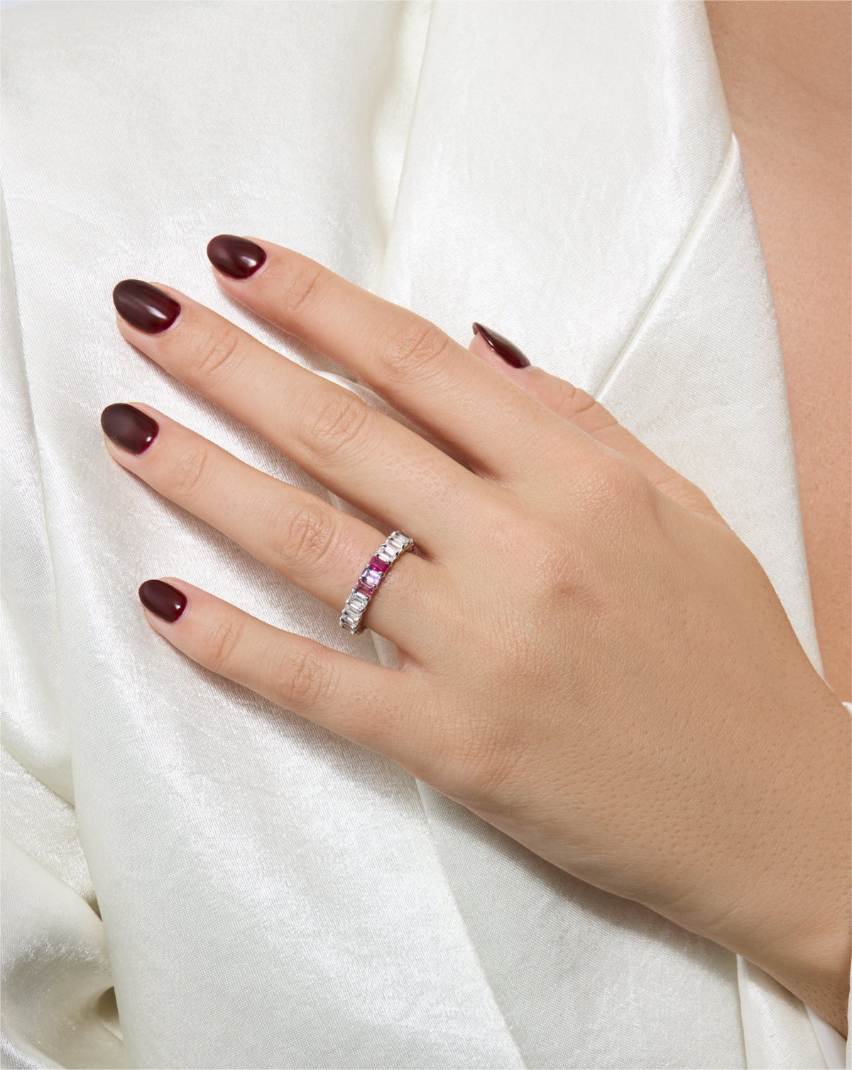 Emerald Lab Diamond and Birthstone Eternity Band