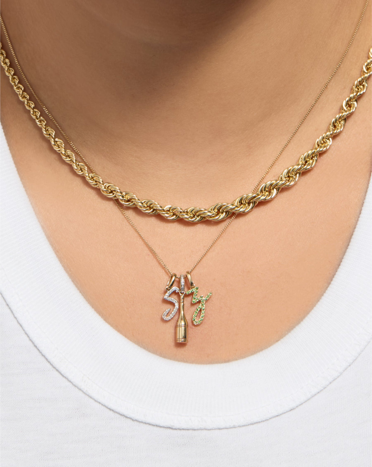 Gemstone Script Initial Pendant