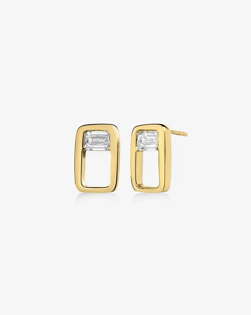 Open Frame Emerald Lab Diamond Earrings