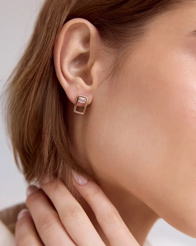 Open Frame Emerald Lab Diamond Earrings