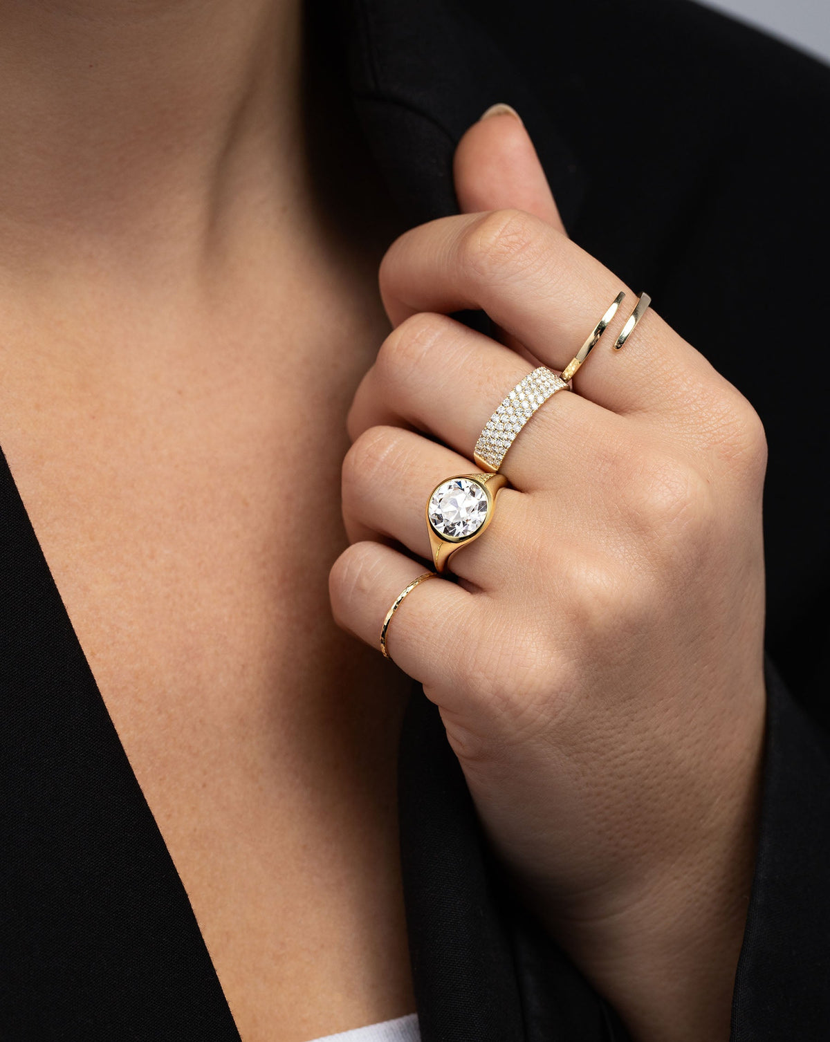 Four Row Stackable Pavé Ring