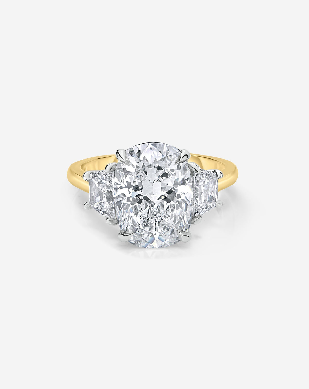 3.32 Cushion Lab Diamond in Whisper Thin® Three Stone with Trapezoids
