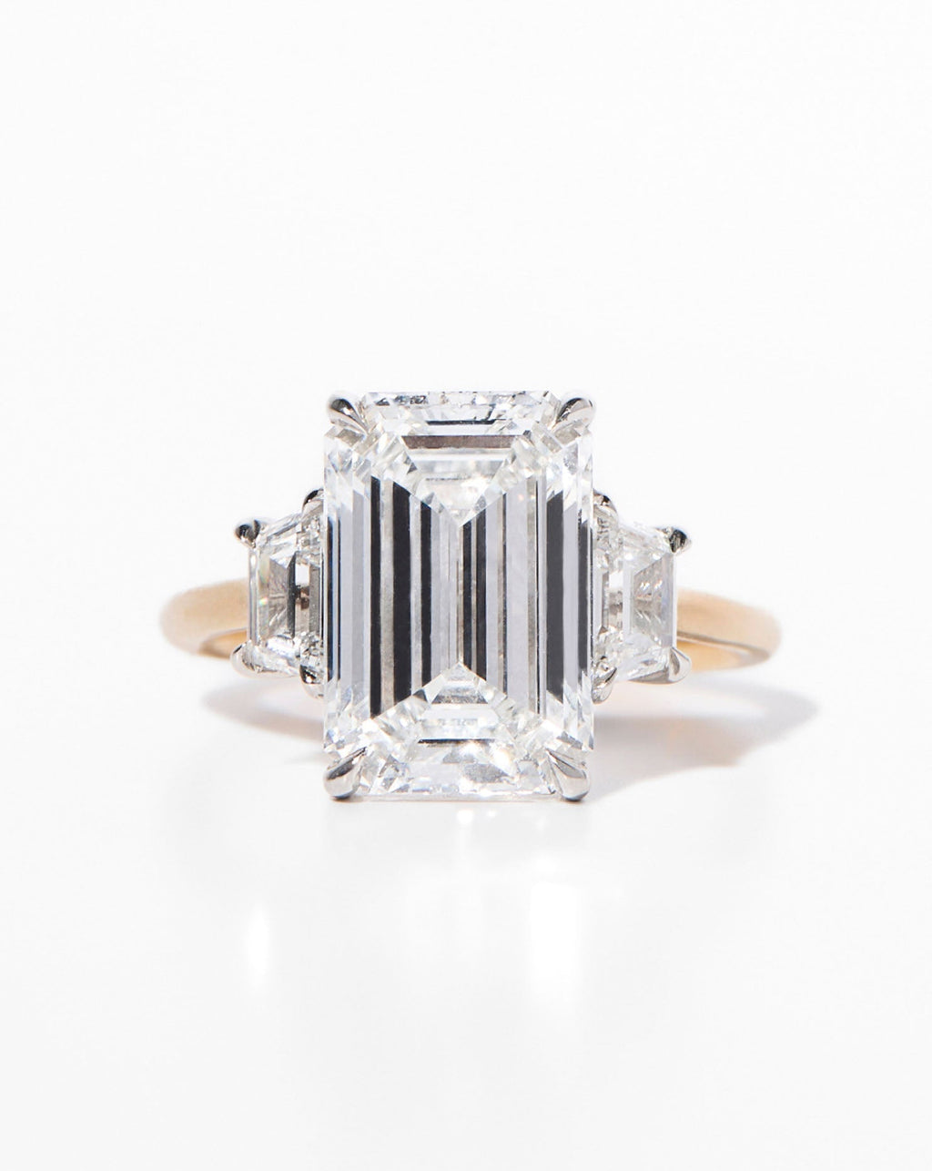 5.02 Emerald Natural Diamond in Whisper Thin® Three Stone With Trapezoids