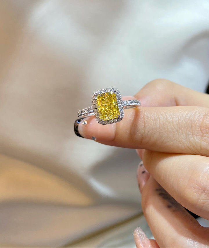 Love at First Light Cushion Yellow Diamond Halo Ring
