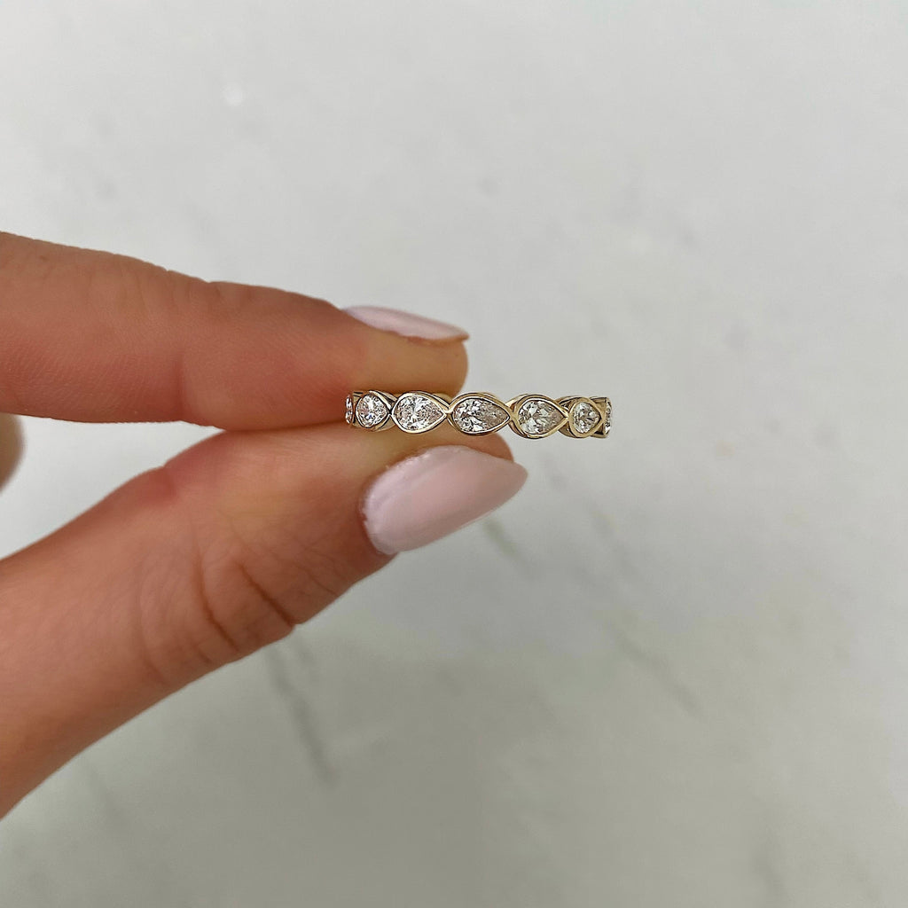 Lab Diamond Sideways Pear Bezel Eternity Band