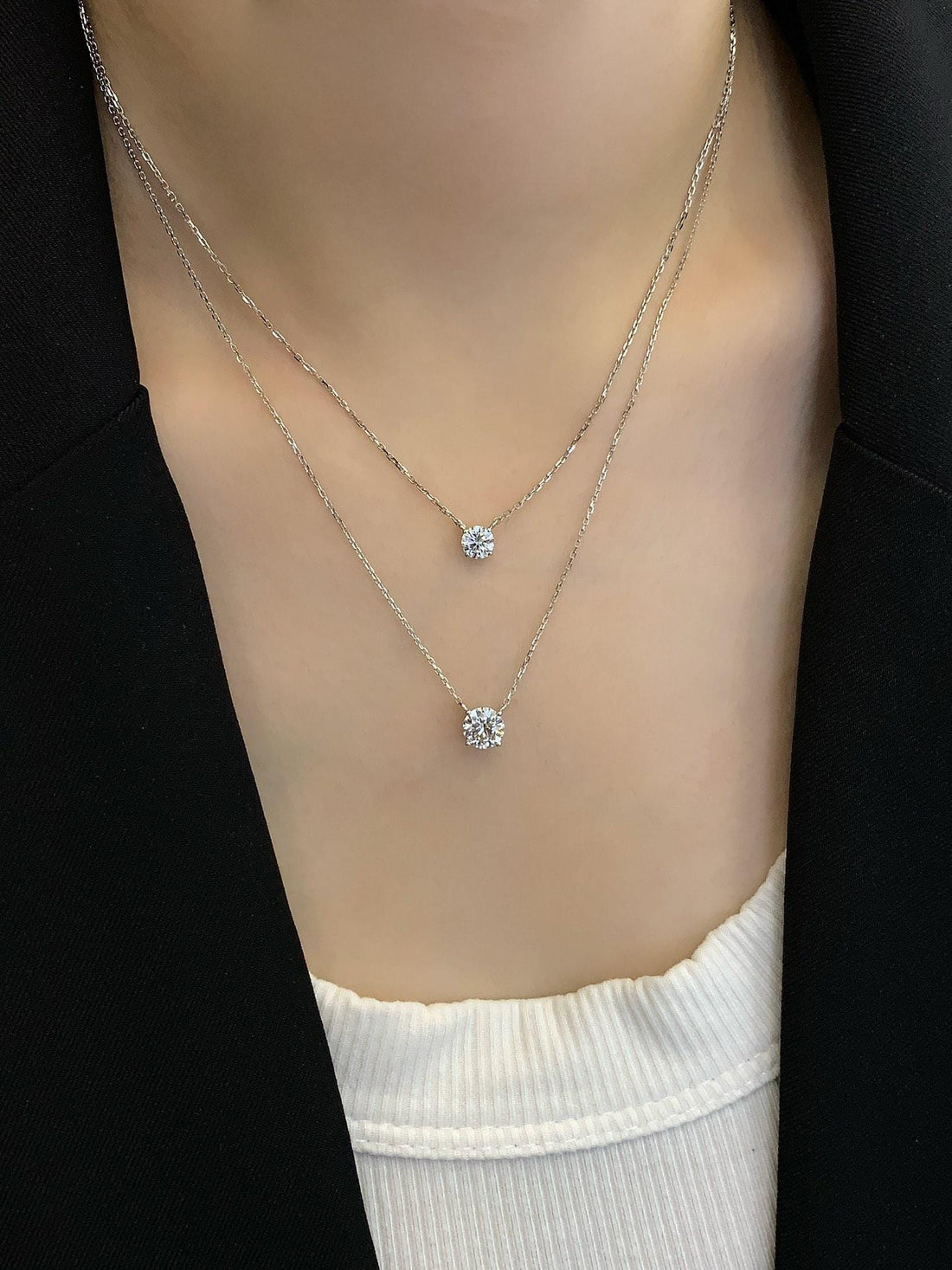Impossible to Look Away Double Layer Diamond Solitaire Necklace