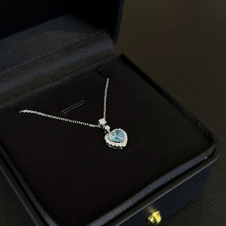 The Center of Attention Blue Heart Pendant Necklace