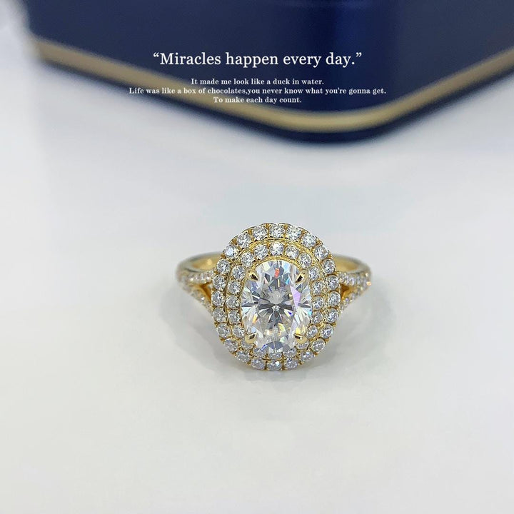 Soft Light, Lasting Brilliance Oval Diamond Double Halo Ring